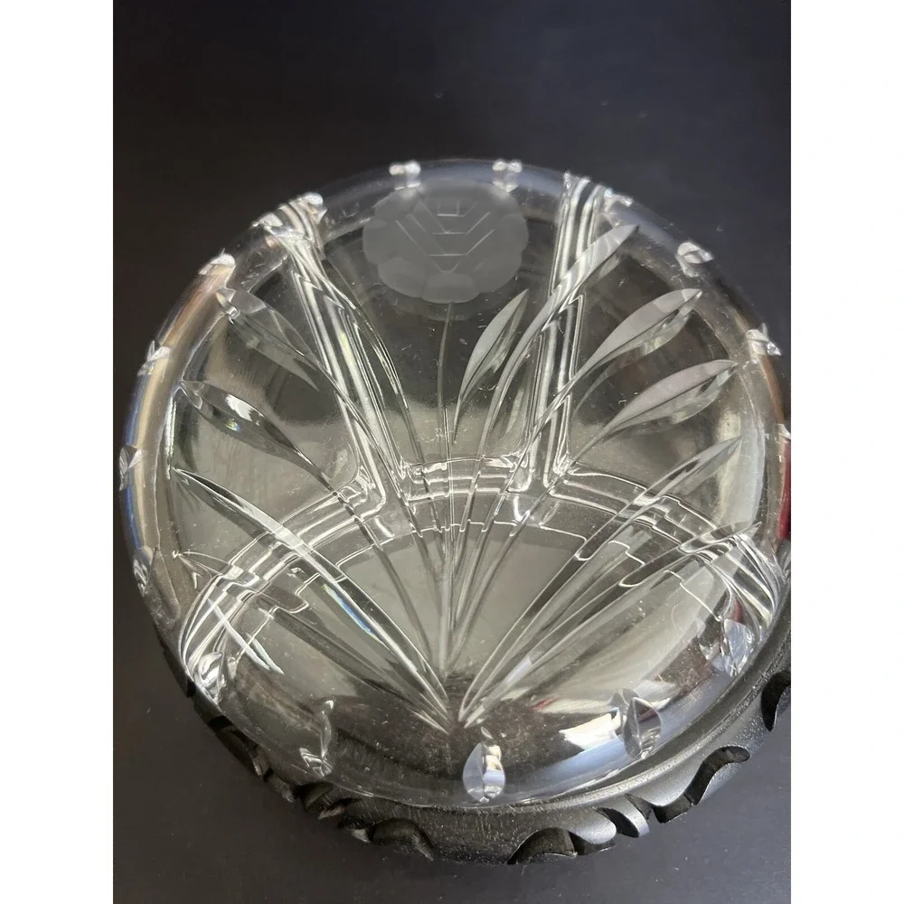 Vintage‎ Etched Crystal Sectional Serving Round Tray w/ Floral Design (709)